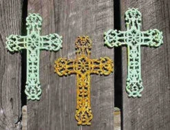 Cast Iron Crosses Set Of 3-Antique And Verde Finish