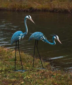 Steel Heron Pair Garden Sculptures