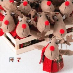 12 Reindeer Ornaments In Wood Crate