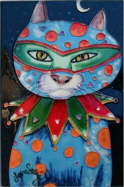 Mardi Gras Cat Art Tile 8x12