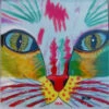 Ceramic Art Tile- Bright Cat Face- 2 Sizes