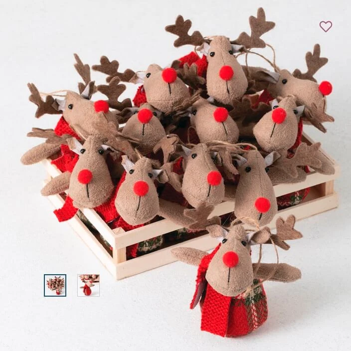 12 Reindeer Ornaments In Wood Crate - Image 2
