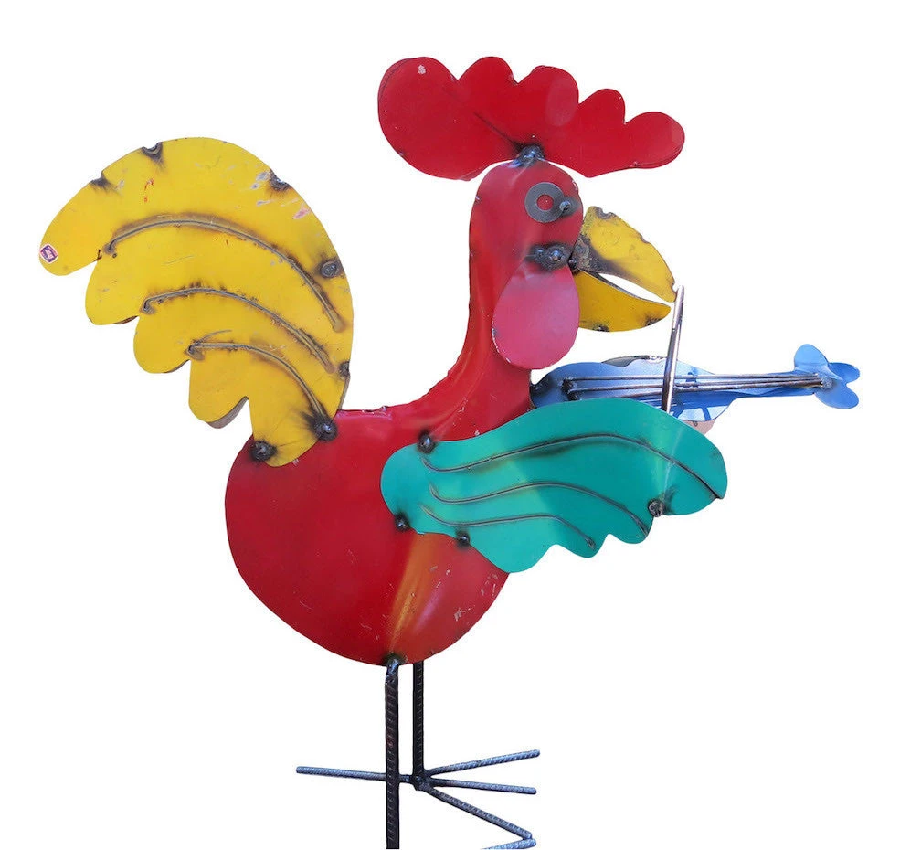 Jamming Roosters Metal Yard Art - Image 2